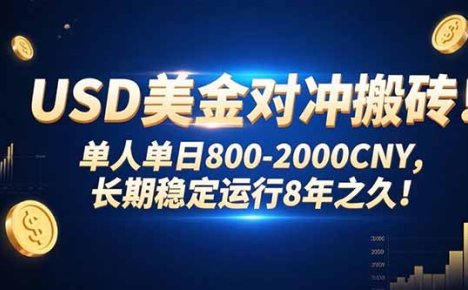 USD美金对冲搬砖!单人单日800-2000CNY,长期稳定运行8年之久!