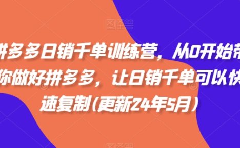 拼多多日销千单训练营,从0开始带你做好拼多多,让日销千单可以快速复制(更新25年11月)